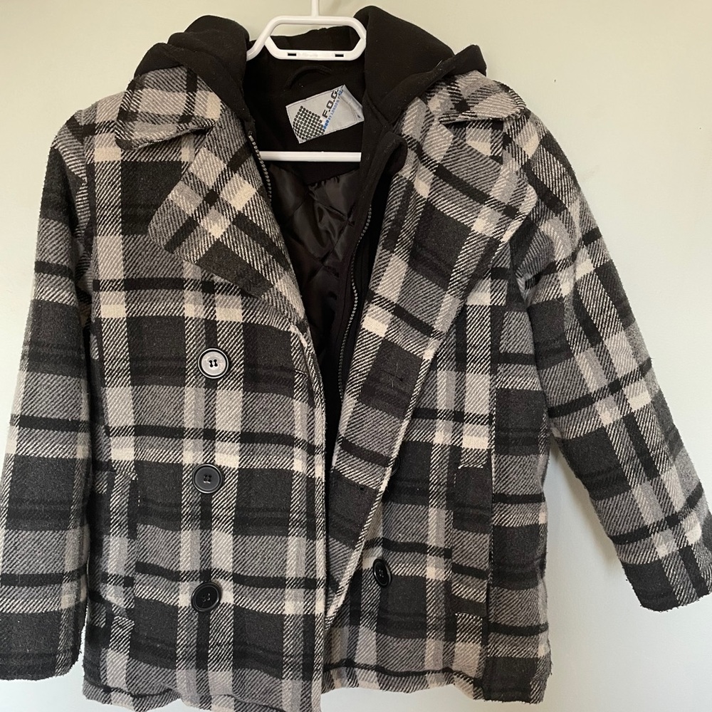 Boys F.O.G hooded button fall coat.